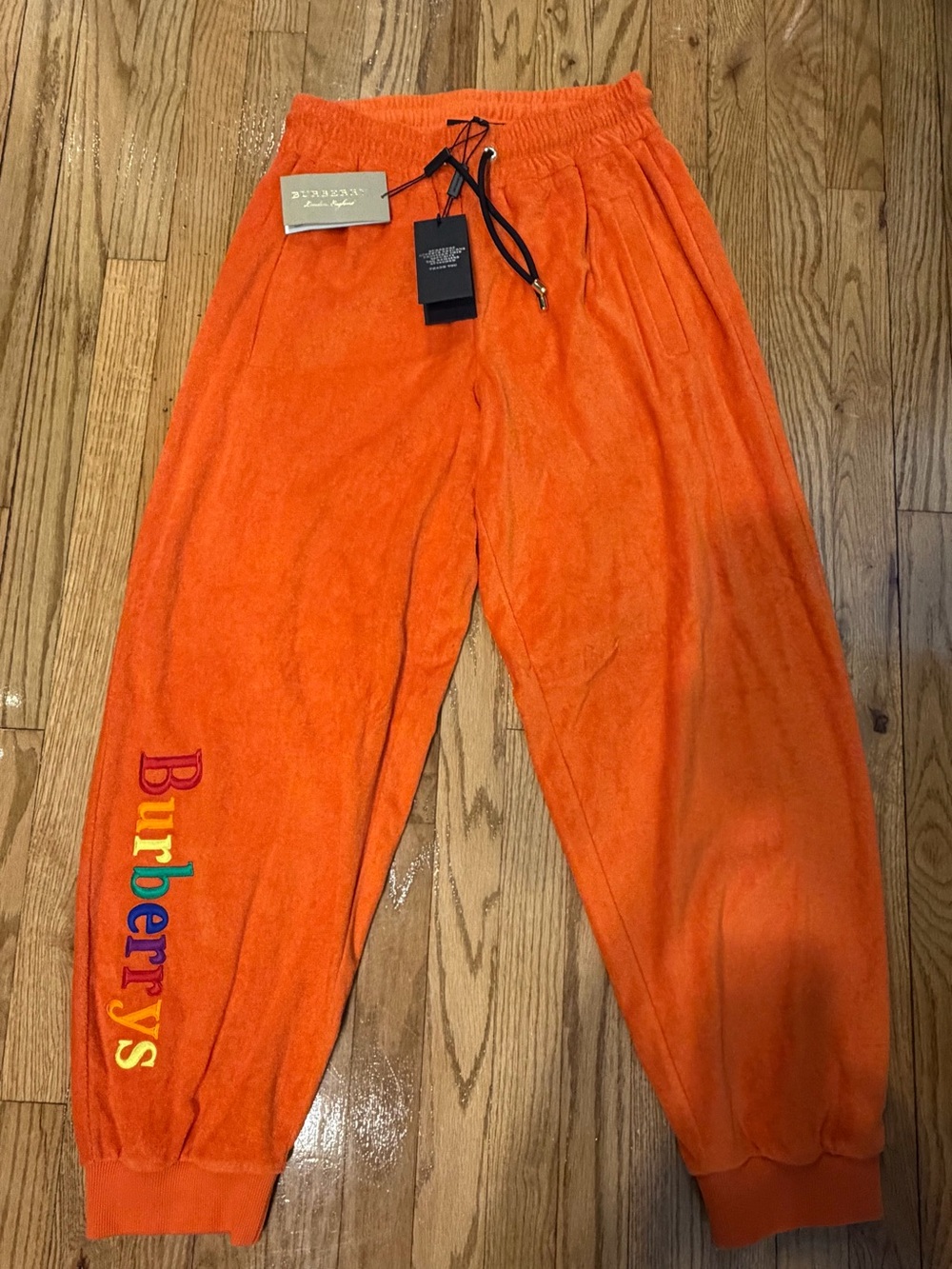Burberry Orange Terry Cloth Drawstring Sweatpants with Black Cord